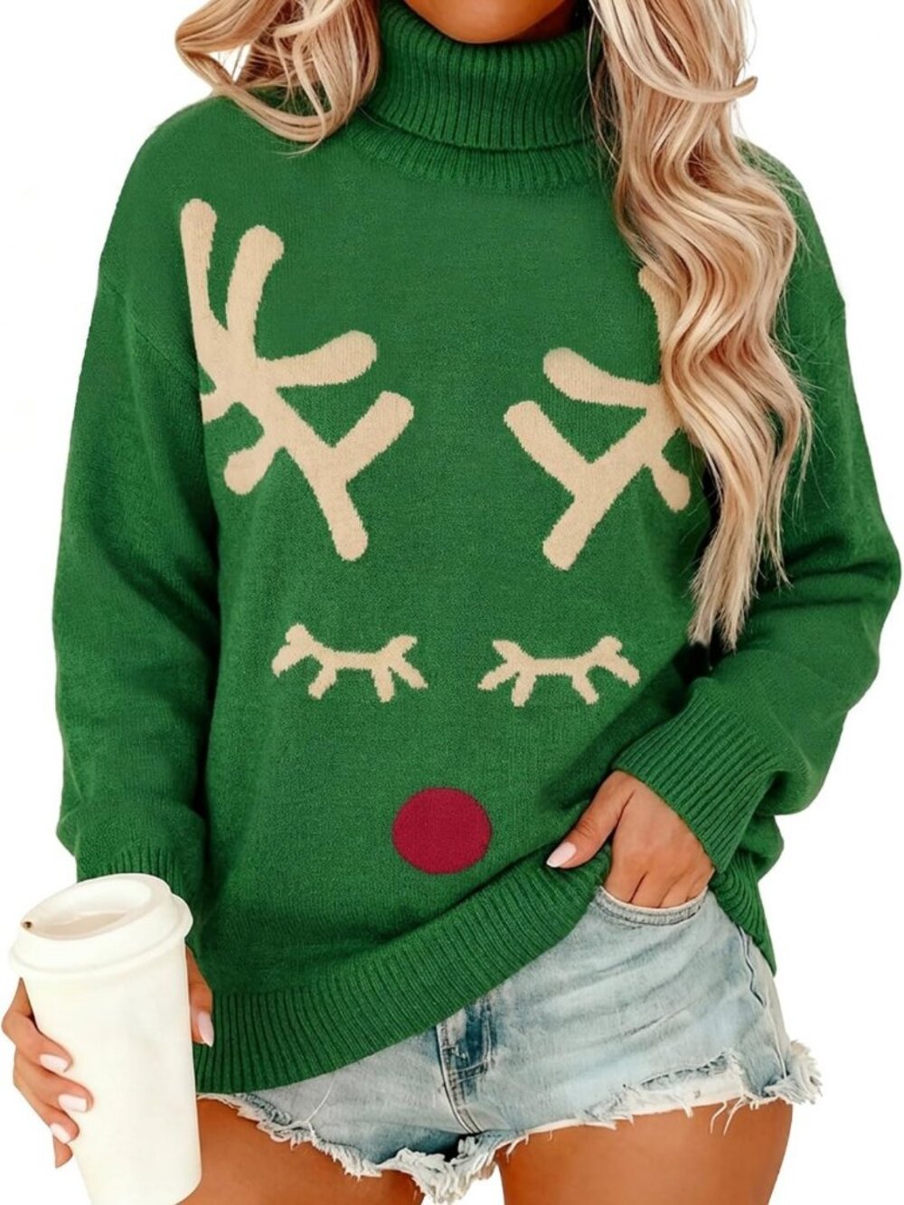 OUNAR Christmas Sweaters for Women Ugly Christmas Turtleneck Sweater